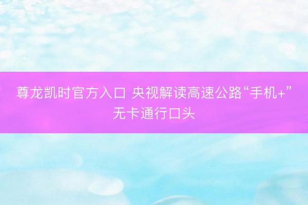 尊龙凯时官方入口 央视解读高速公路“手机+”无卡通行口头