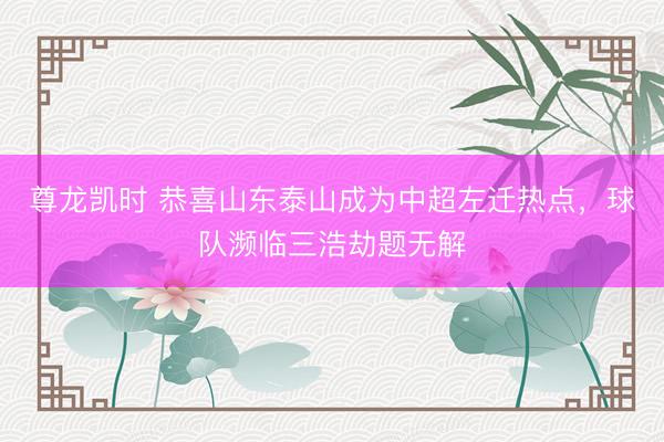 尊龙凯时 恭喜山东泰山成为中超左迁热点，球队濒临三浩劫题无解